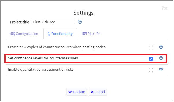 Settings menu